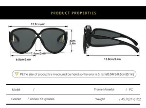 Detailed sizing chart and specifications for oversized unisex PC sunglasses