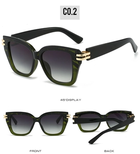 Detailansicht der quadratischen Oversize-Sonnenbrille mit dunkelgrünem Schildpatt-Rahmen