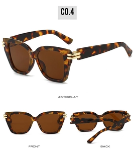 Quadratische Sonnenbrille in Schildpattoptik mit Golddetails und braunen Gläsern