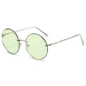 Women Round Rimless Sunglasses Fashion Polygonal Cut Edge Metal Frame UV400 Protection Ocean Lens