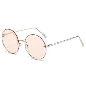Chic rimless round sunglasses with pink gradient cut-edge lenses and silver metal temples