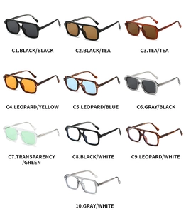 Detailed grid showing ten color combinations of retro pilot sunglasses frames and lenses