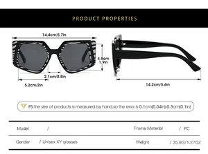 Detaillierte Größentabelle mit Maßen und Spezifikationen für unregelmäßige Mode-Sonnenbrillen