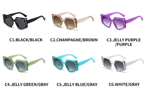Collection of irregular geometric sunglasses with striped frames in six fashion colors
