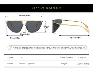 Sunglasses size chart showing frame width 15.4cm and weight 29g for metal shades
