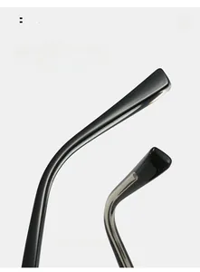 Macro detail of ergonomic curved temple legs on glossy black high-quality sunglasses