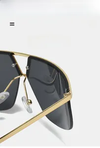 Detail showing gold metal frame with screw hinges and silicone nose pads on sunglasses