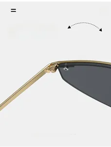 Macro shot of high-quality durable gold metal hinges on oversized square sunglasses