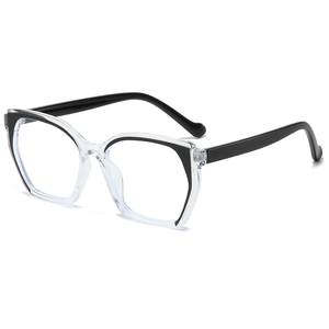 Chic TR90 large square blue light glasses in black and white two-tone contrast finish