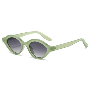 Chic oval sunglasses with light green translucent frames and grey gradient lenses