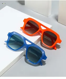 Close-up of double-bridge aviator sunglasses with unique hollow triangle nose design