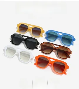 Collection of six colorful double-bridge aviator sunglasses with gradient lenses