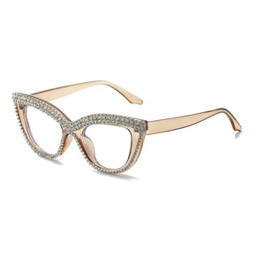 Cat eye reading glasses with crystal rhinestones and stylish champagne frames
