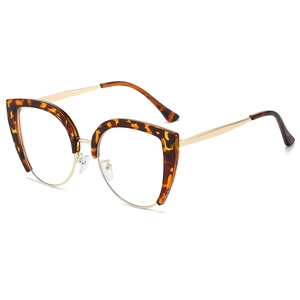 Cat eye semi-rimless anti-blue light glasses in tortoise and gold metal frame
