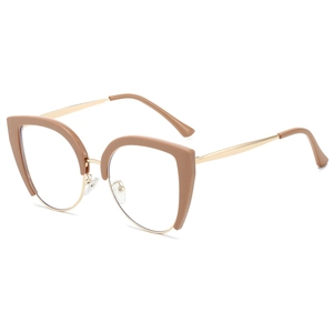 Vintage cat-eye blue light blocking glasses with brown and gold half-rim frames