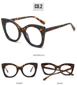 Trois perspectives de montures lunettes œil de chat oversize avec motif léopard