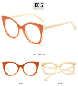 Vue détaillée de lunettes oeil de chat beige crème et orange avec des angles à 45 degrés