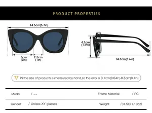 Tableau des tailles pour lunettes de soleil œil de chat avec dimensions monture