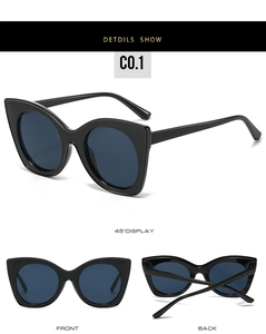 Vues détaillées sous plusieurs angles de grandes lunettes de soleil œil-de-chat noires