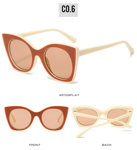 Vues détaillées de lunettes œil-de-chat beige et orange sous les angles avant, arrière et 45°