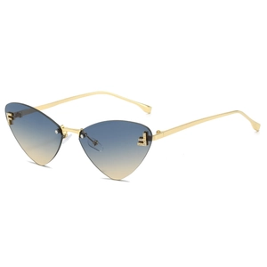 Frameless cat-eye sunglasses with gradient lenses and sparkling diamond F metal accents