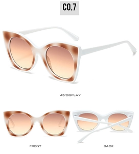 Vues détaillées de lunettes œil de chat avec branches blanches et monture léopard