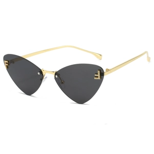 Frameless cat-eye triangle sunglasses with F logo and gold metal temples in grey