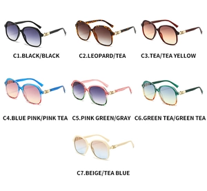 Detailed grid showing seven color options for square gradient fashion sunglasses