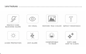 Infographie présentant la protection UV400 et la vision HD des lunettes de soleil carrées