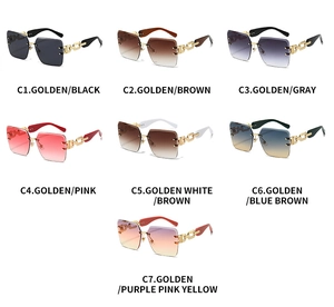 Collection of seven oversized rimless sunglasses featuring gold chain-link temple accents