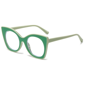 Lunettes œil-de-chat rétro surdimensionnées avec monture bicolore verte vue à 45 degrés
