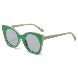 Lunettes de soleil œil de chat pour femmes avec monture bicolore vert rétro et verres gris