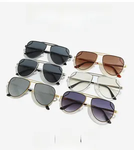 Detailed view of various classic aviator sunglasses with metal double bridge frames