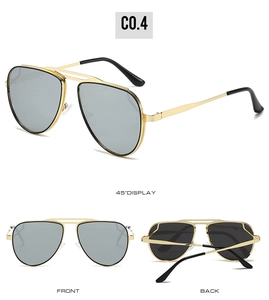 Classic aviator sunglasses with gold metal frame and gray lenses in multiple view angles