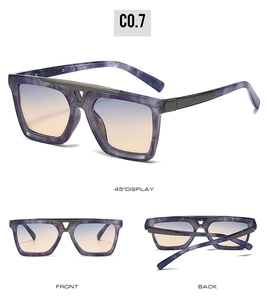 Occhiali da sole squadrati flat top con montatura marmorizzata viola e lenti sfumate