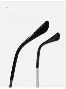 Detail of ergonomic curved black sunglass temples with premium metal hinges and joints
