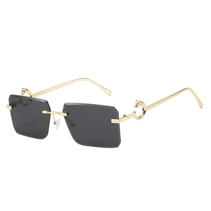 Rimless Rectangular Sunglasses Metal Frame Panther Head Decor UV400 Protection Fashion Hip Hop For Men Women