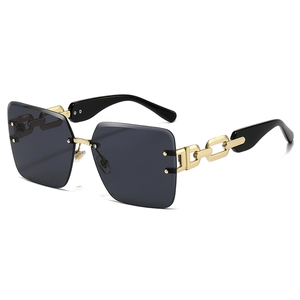 Rimless Sunglasses Oversized Square Metal Chain Lenses UV400 Gradient Retro Fashion Outdoor Travel Unisex