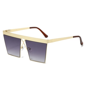 Modern square oversized sunglasses with gold metal frame and gradient purple lenses