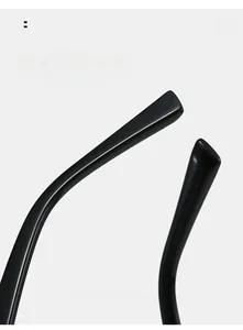 Detail of ergonomic curved glossy black sunglass temples for comfortable wear