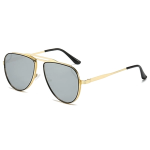 Classic vintage aviator sunglasses with gold metal frame and textured double bridge details