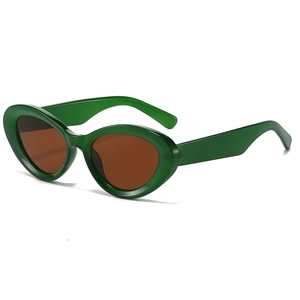 Retro dark green cat-eye sunglasses for women with brown lenses at a 45-degree angle view