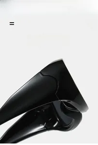 Detail view of high-elasticity temple hinges on minimalist rectangular black sunglasses