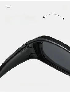Detailed close-up of durable hinge structure on black rectangle sunglasses for women