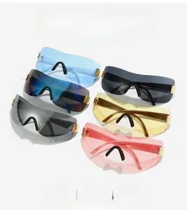 Multi-colored seamless oversized shield sunglasses with premium gold metallic hinges