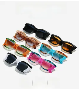 Collection of colorful rectangular cat eye sunglasses in leopard and solid finishes