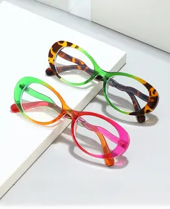 Macro shot of oval eyewear frames with colorful gradient finish and 5020-144 specs