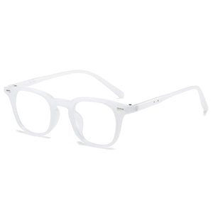Retro transparent square blue light blocking glasses with stylish silver rivet details