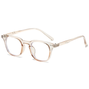 Vintage champagne square frame glasses with anti-blue light lenses and metal rivets