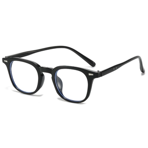 Classic black square anti-blue light glasses with silver rivets and full rim frame